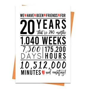 20e carte d'amis, carte imprimable pour le meilleur ami, produits à imprimer 20e, carte de voeux, 20e anniversaire rouge, cadeau d'un ami coeur rouge