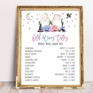 Halloween Old Wives Tales Gender Reveal, 8x10, 16x20 Pumpkin, What Will Baby Be Sign, Pink and Blue Gender Reveal Decoration, Gender Guess