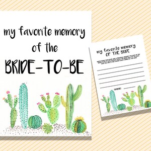 Mon souvenir préféré de la carte de mariée, jeu de chemin de mémoire, jeu de douche espagnole, téléchargement de jeu de douche nuptiale de cactus, Bachelorette, jeu de mariage