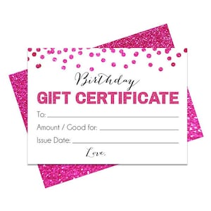 Certificado de regalo rosa fuerte, tarjeta de regalo imprimible, vale de regalo, tarjetas de regalo imprimibles, tarjeta de regalo de cumpleaños, certificado de regalo para la madre, archivo
