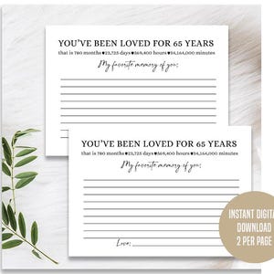 Al 65 jaar geliefd, verjaardagskaarten, Instant download afdrukbaar, Een favoriete geheugenkaart delen, Vijfenzestig 65e verjaardag, 60e verjaardag cadeau