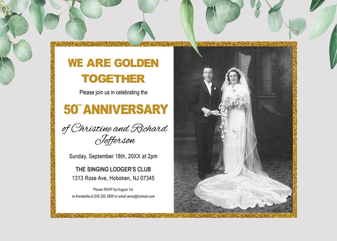 50th Golden Wedding Anniversary Photo Invitation Template Etsy