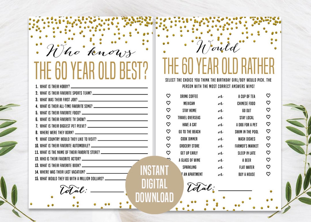 Gold 60th Birthday Game Bundle, Printable, 60th Birthday Party Activity ...