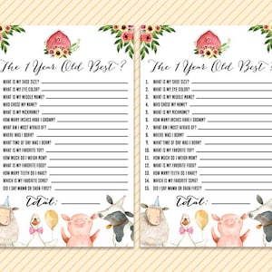 Farm 1st Birthday Party Game, Wer kennt das ein Jahr alte beste Spiel, First Birthday Party Spiele, Wer kennt das 1 Jahr alte beste Spiel, Barnyard