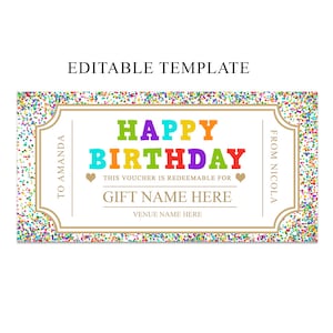 Editable Happy Birthday Custom Gift Voucher, Template, Printable Birthday Gift Certificate, Unisex Printable Colorful Gift Coupon, Multi Dot