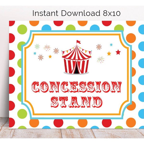 Carnival Party Concession Stand Sign, 5x7, 8x10, 16x20, Printable, Circus Bday Concessions Sign, Circus Food, Snacks, Treats, Circua Party