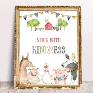 Stick with kindness, farm Theme, Farm Classroom, Teacher Sign, Classroom Decor, Farm Teachers Gift, Printable, Farm Classroom Sign, Cute