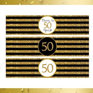 Gold 50th Birthday Water Bottle Labels, 50th Birthday Decoration, Cheers to 50 Years, Gold 60th Birthday Signs, 50th anniversary, Milestone