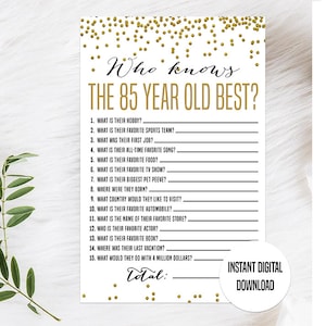 Gold 85th Birthday Game, Printable, 85th Birthday Party Activity, 85th Party Game, 85th Birthday Trivia, Who Knows the 85 Year Old Best Game