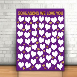 Goud 50 redenen waarom we van je houden, 11 x 14, 11 x 17, 16 x 20, 18 x 24, 20 x 30, verjaardagscadeau voor haar, cadeau 50e verjaardag, afdrukbare 50 redenen, mijlpaal