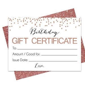 Birthday Gift Certificate, Printable Gift Card , Gift Voucher, Printable Gift Cards, DIY Gift Card, Rose Gold Gift Certificate, Rose Gift