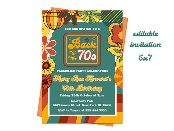 Editable 70's Themed Birthday Party Invitation Retro - Etsy