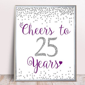 Plata 25 cumpleaños, Saludos a 25 años, Feliz cumpleaños 25, Signo de cumpleaños número 25, Signo del 25 aniversario, Decoración de fiesta de cumpleaños de plata