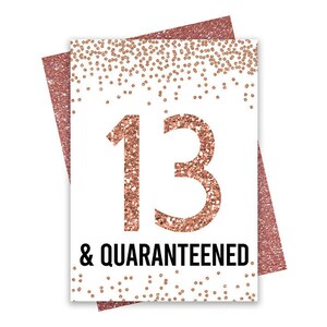 Rose Gold 13th Birthday Card, PRINTABLE, Topical Greeting Card, 13 and Quaranteened Card, Happy Birthday From A Social Distance Card files