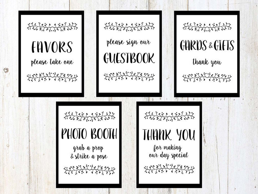Printable Black and White Wedding Sign Bundle - Guest Book, Cards and ...