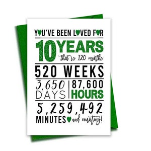 Tarjeta verde del décimo cumpleaños, tarjeta de cumpleaños imprimible, imprimibles del décimo cumpleaños, imprimibles de tarjetas de felicitación, décimo cumpleaños, décimo corazón