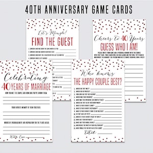 Cartes de jeu du 40e anniversaire, 40e anniversaire, pack du 40e anniversaire, jeux d’anniversaire rouge Ruby, 40e anniversaire imprimable, numérique