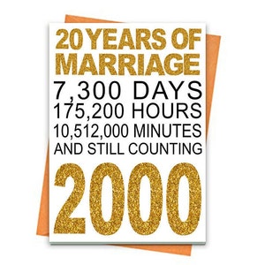 Gold 20th Wedding Anniversary Card, Printable Anniversary Card, 20th Anniversary Printables, Greeting card printables, gold 20th card file