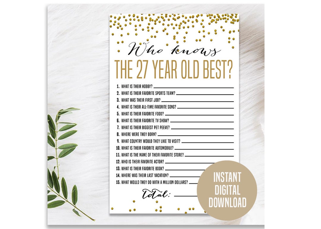 Gold 27th Birthday Game, Printable, 27th Birthday Party Activity, 27th ...