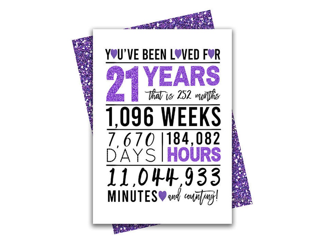 Purple 21st Birthday Card, Printable Birthday Card, 21st Birthday ...