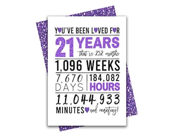 Purple 21st Birthday Card, Printable Birthday Card, 21st Birthday Printables, Greeting card printables,  21st birthday, 21st heart birthday