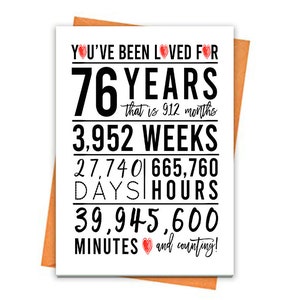 76e anniversaire carte, carte d'anniversaire imprimable, 76e anniversaire imprimables, carte de voeux imprimables, rouge 76e anniversaire, 76e anniversaire de coeur
