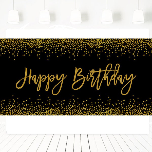 Gold Happy Birthday Hintergrund, 72x30, Gold Geburtstag Dekoration, alles Gute zum Geburtstag Gold Dekoration, alles Gute zum Geburtstag Poster, druckbare Kulisse