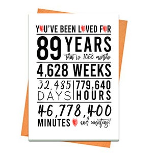89th Birthday Card, Printable Birthday Card, 89th Birthday Printables, Greeting card printables, red 89th birthday, 89th heart birthday