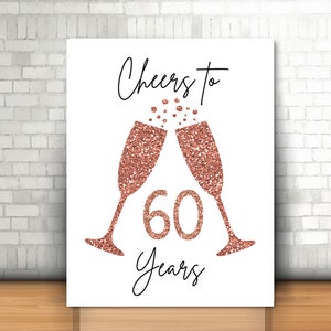 Signe pour les 60 ans, 8 x 10, 16 x 20, 50e anniversaire, 60e rose plaque en verre, décoration en or rose pour 60e anniversaire, décoration d'anniversaire, grillage