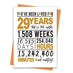 Gold 29th Birthday Card, Printable Birthday Card, 29th Birthday Printables, Greeting card printables, 29th birthday, 29th heart birthday