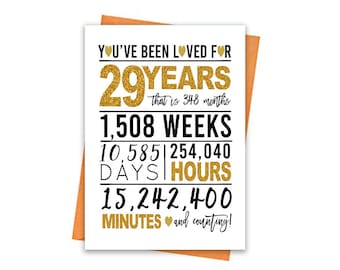 Gold 29th Birthday Card, Printable Birthday Card, 29th Birthday Printables, Greeting card printables, 29th birthday, 29th heart birthday