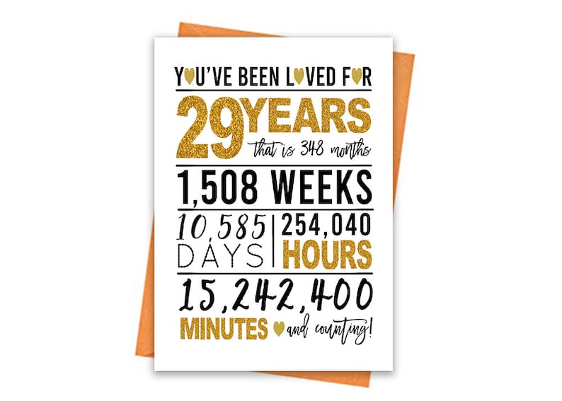 Gold 29th Birthday Card Printable Birthday Card 29th | Etsy