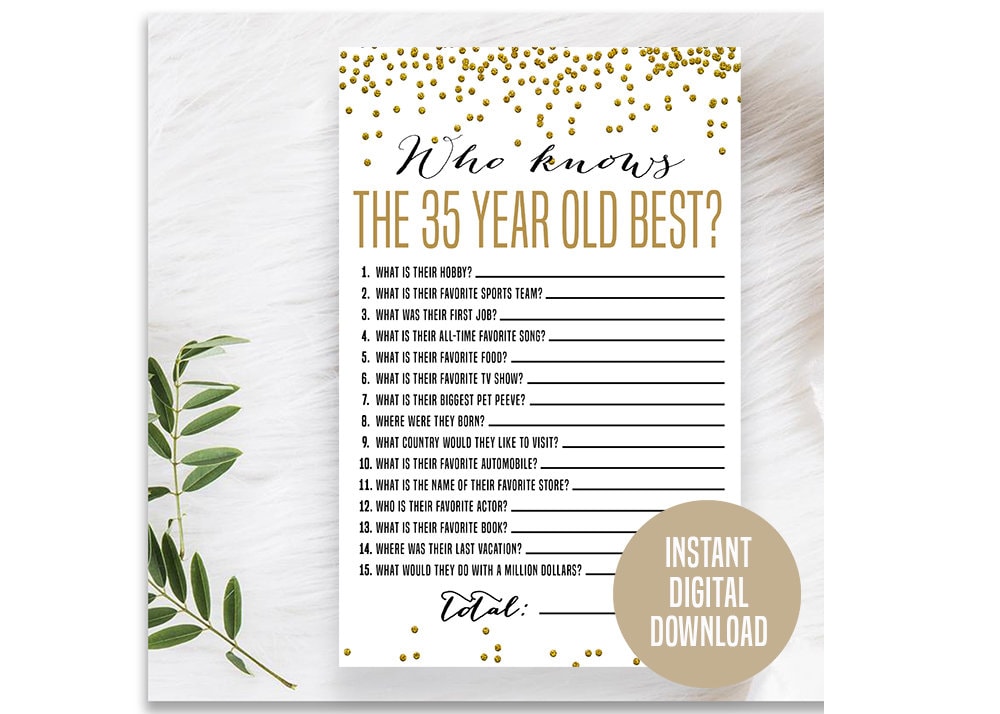 Gold 35th Birthday Game, Printable, 35th Birthday Party Activity, 35th ...