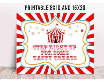 Carnival Step Right Up For Some Tasty Treats Sign, Carnival, Circus Party Dessert Table, Birthday Party Favors Decor, Circus Birthday Signs