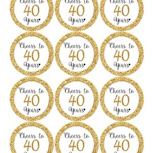 Cheers to 40 Years Favor Tags, Happy Birthday Favor Tags, 40th Birthday ...