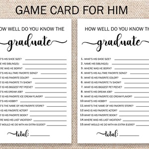 Who knows the graduate best, How well do you know the graduate, Graduation Party Game For Him, Printable graduation party game, rustic grad