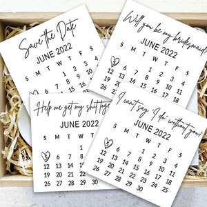 Proposta di calendario da damigella d'onore, stampabile, damigella d'onore Save The Date, calendario della proposta, carta confezione regalo damigella d'onore, proposta di calendario giugno 2022