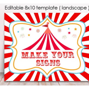 Editable Carnival Party Sign, Printable, Circus Tent Sign, Circus Birthday Decoration, Instant Carnival Party Decor, Circus Canopy, Corjl