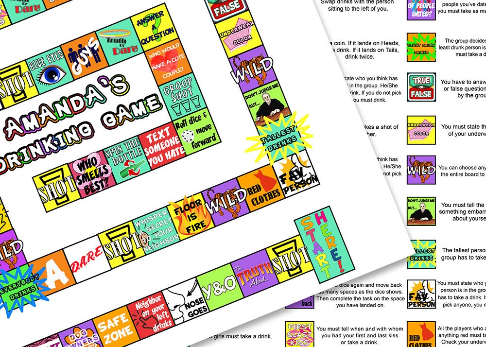 Customized Drinking Board Game, Printable Drinking Board Game, Black ...