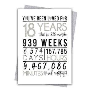 Silver 18th Birthday Card, Printable Birthday Card, 18th Birthday Printables, Greeting card printables, 18th birthday gift, 18th heart card