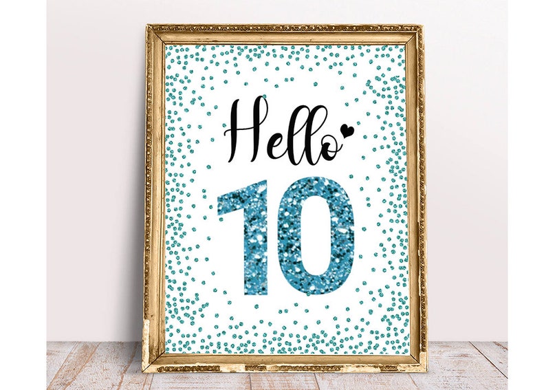 Blue Hello 10 Sign Printable Cheers to 10 Years 10th - Etsy