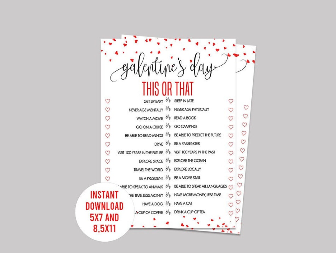 Galentines Day This or That Game, Printable, Galentines Day Party Game