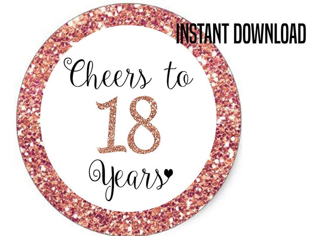 Cheers to 18 Years Cupcake Toppers, Happy Birthday Favor Tags, 18th