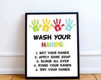 Wash Your Hands Sign Printable - Kids Bathroom Art - Wash Hands Sign - Classroom Sign - Teacher Classroom Decor - Classroom Rules- printable