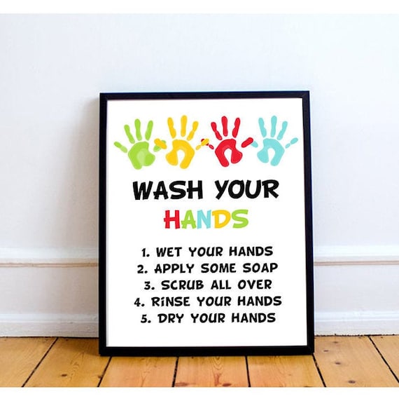 Wash Your Hands Sign Printable Kids Bathroom Art Wash | Etsy