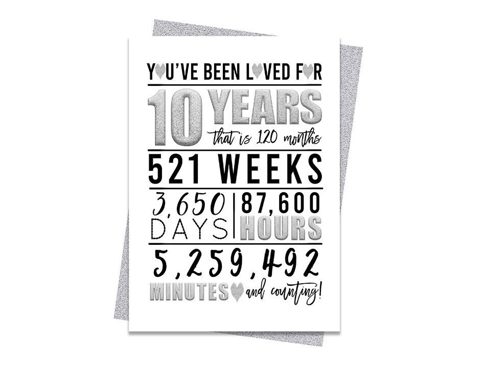 Silver 10th Birthday Card Printable Birthday Card 10th | Etsy