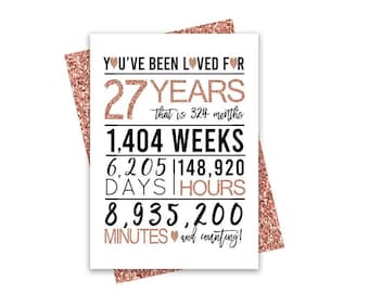 Rose Gold 27. Geburtstagskarte, Printable Geburtstagskarte, 27. Geburtstag Printable, Grußkarte Printables, 27. Geburtstag, 27. Geburtstag