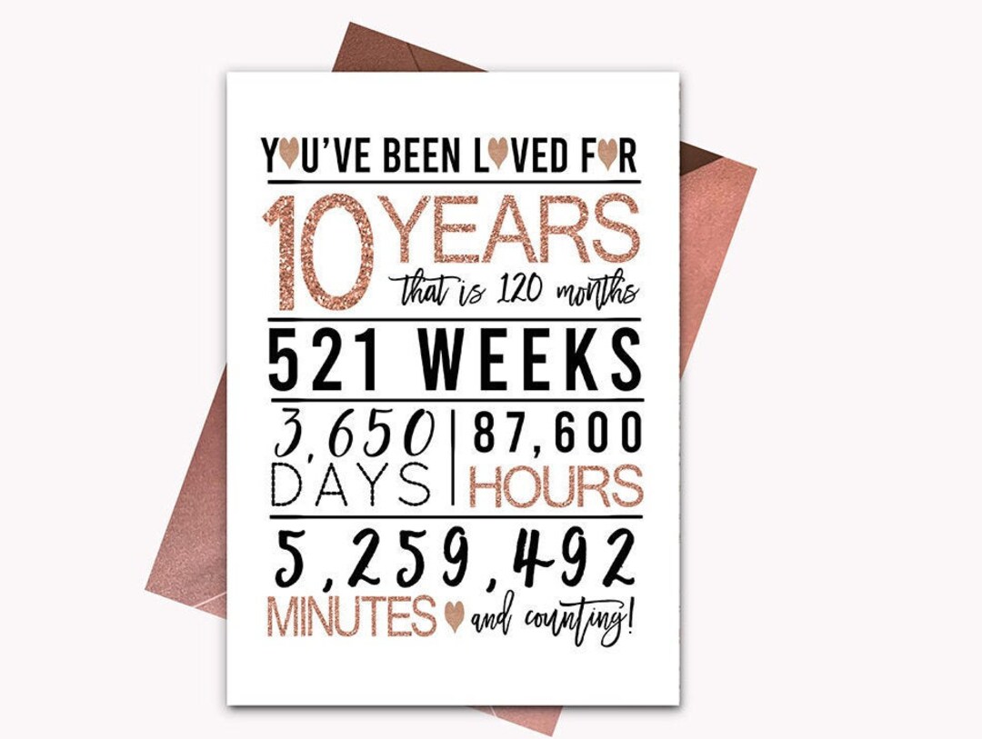 Rose Gold 10th Birthday Card, Printable Birthday Card, 10th Birthday ...