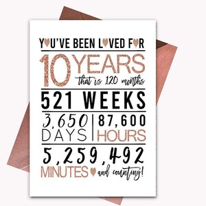 Rose Gold 10th Birthday Card, Printable Birthday Card, 10th Birthday Printables, Greeting card printables, rose 10th birthday, 10th heart