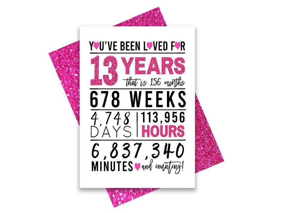 Hot Pink 13th Birthday Card Printable Birthday Card 13th | Etsy